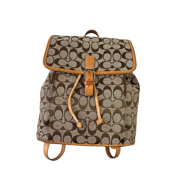 2000s Coach Signature Brown Canvas Backpack with Leather Trim - Picture 13 of 15